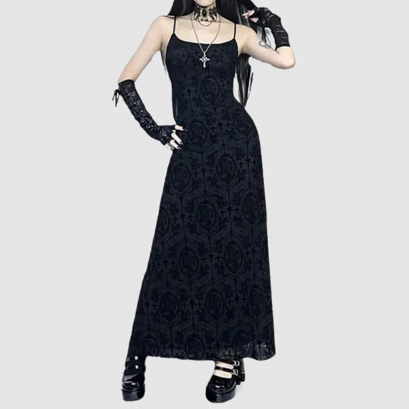 Long black Emo dress Abyssal - Sklep gotycki i Buty Gotyckie Long black Emo dress Abyssal - Sklep gotycki i Buty Gotyckie