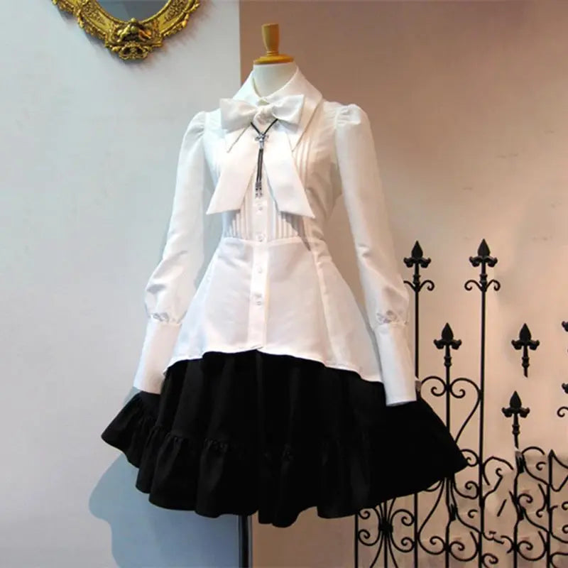 Elegant Gothic Lolita Dress - Black and White