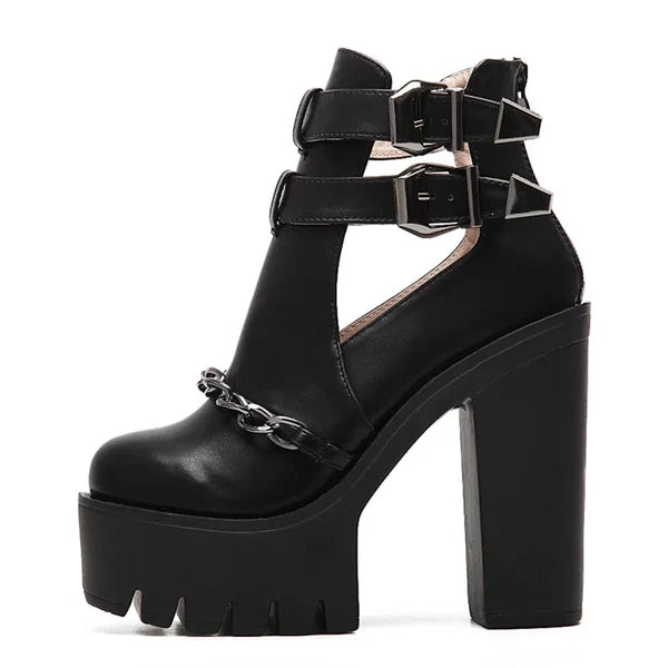 Zapatos de mujer de tacón con punta redonda.