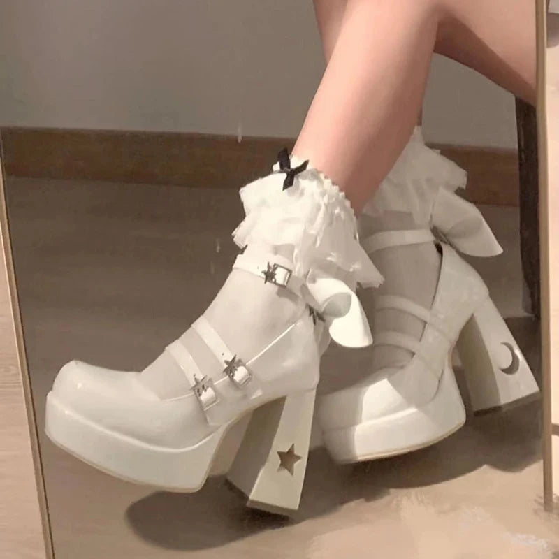 Gothic Lolita High Heel Shoes - White
