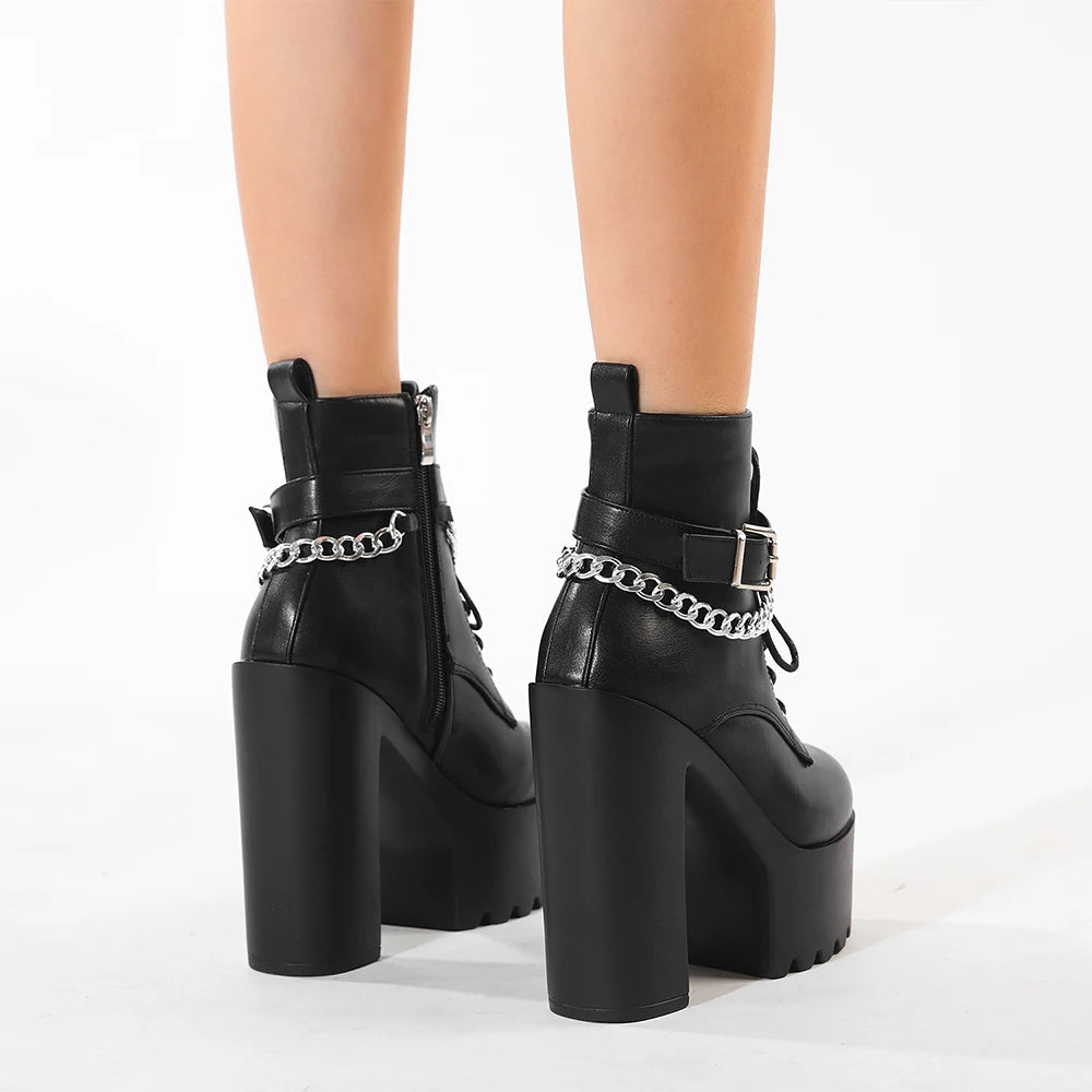 Wysokie buty z łańcuszkiem - czarne