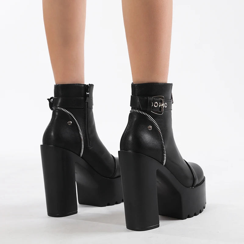 Gothic high heel shoes with metal buckle