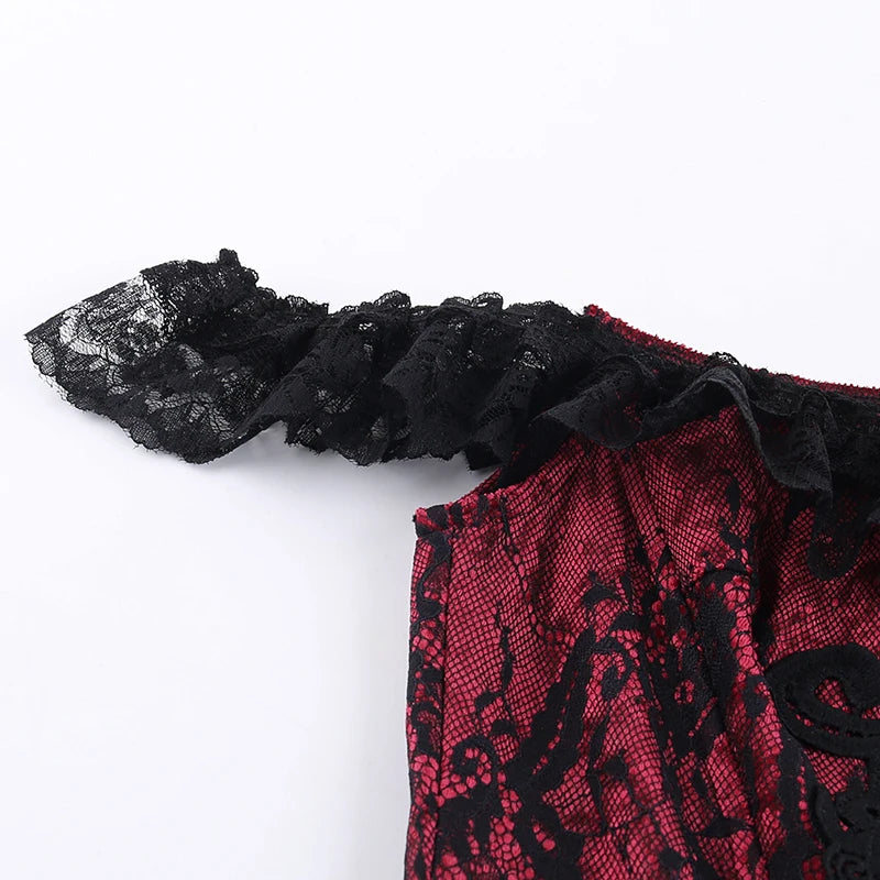 Velvet off-the-shoulder blouse - ruby red