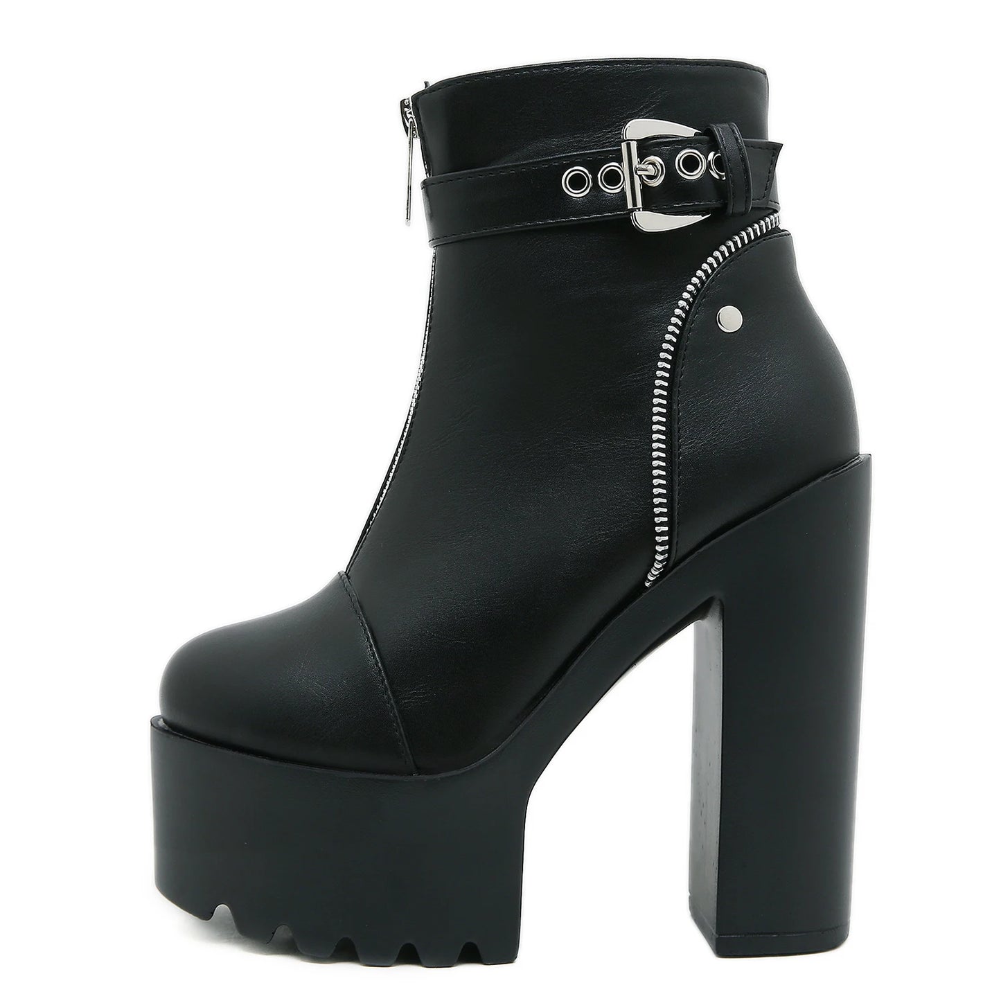 Gothic high heel shoes with metal buckle