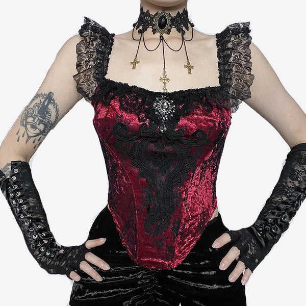 Velvet off-the-shoulder blouse - ruby red