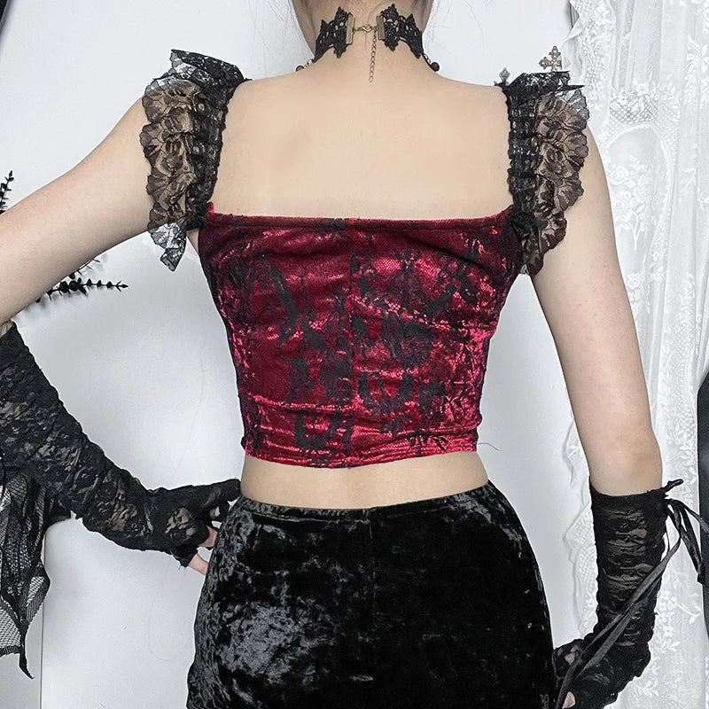 Velvet off-the-shoulder blouse - ruby red
