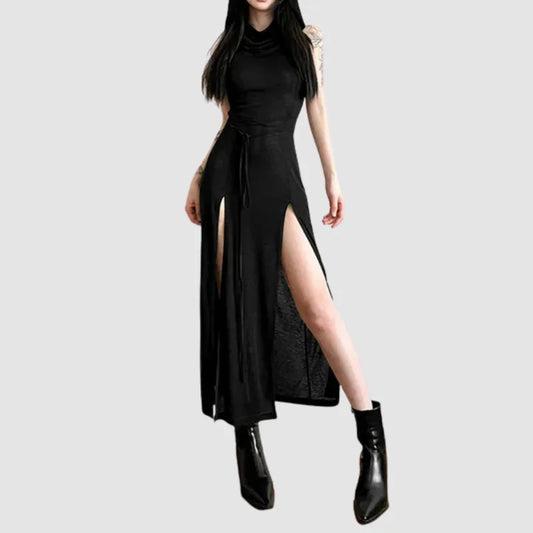 Gothic dress with a hood - black