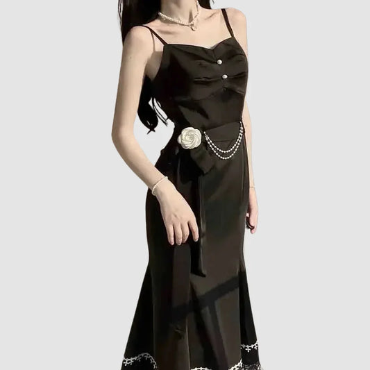 French Gothic Strapless Dress - Black