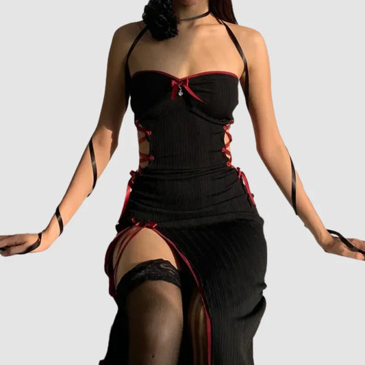 Black Gothic Dress with Bow