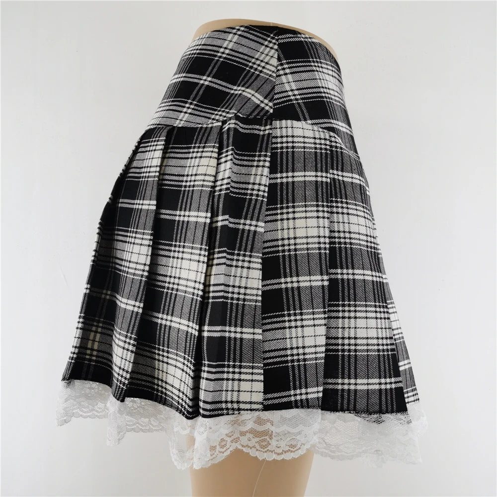 Gothic checkered skirt - black