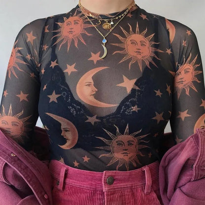 Transparent top with a sun and moon motif