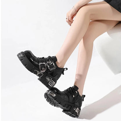 WOMEN'S GOTHIC SHOES WITH METAL DECORATIONS