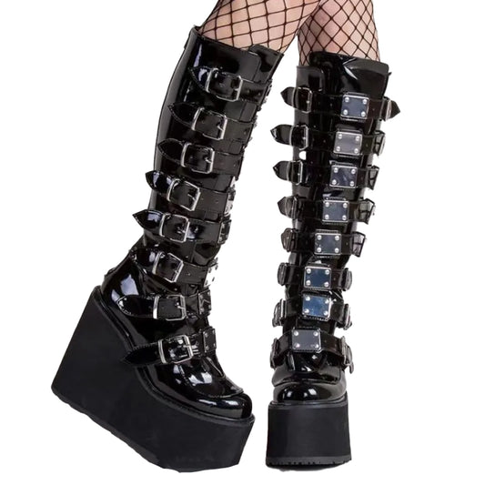 High gothic punk black wedges