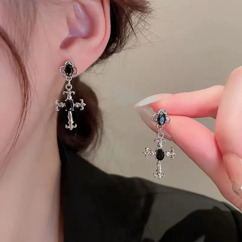 Earrings with a Gothic cross motif