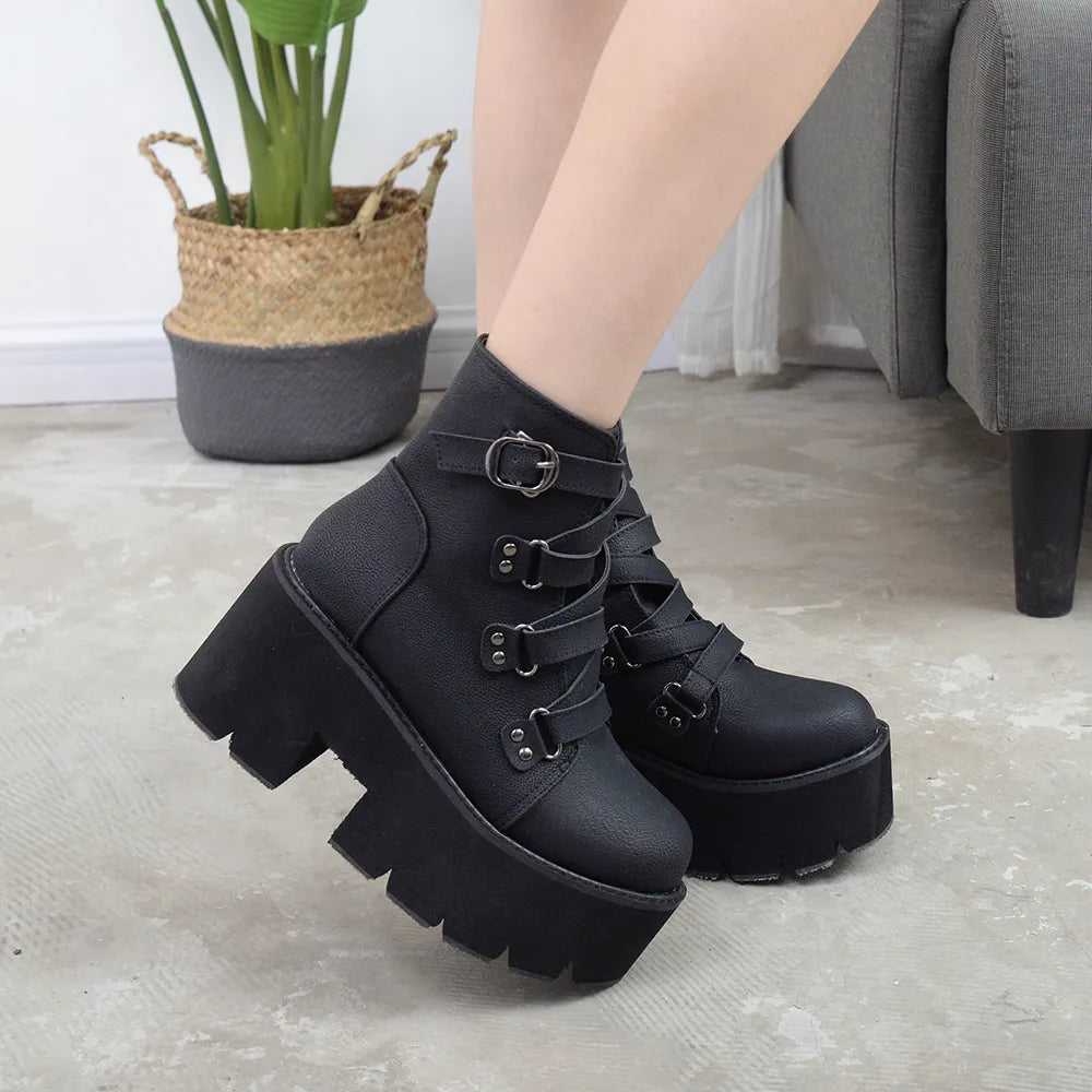 Gothic platform shoes with buckles