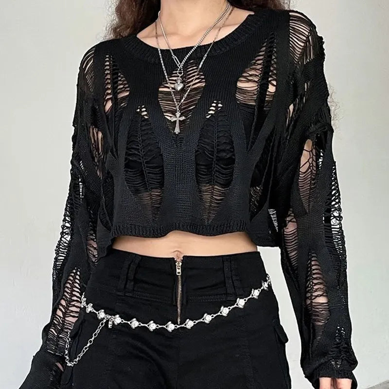 Blusa gótica de primavera, negra