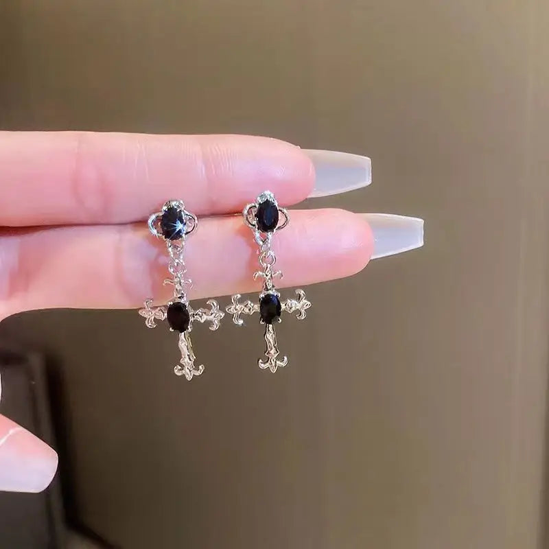 Earrings with a Gothic cross motif