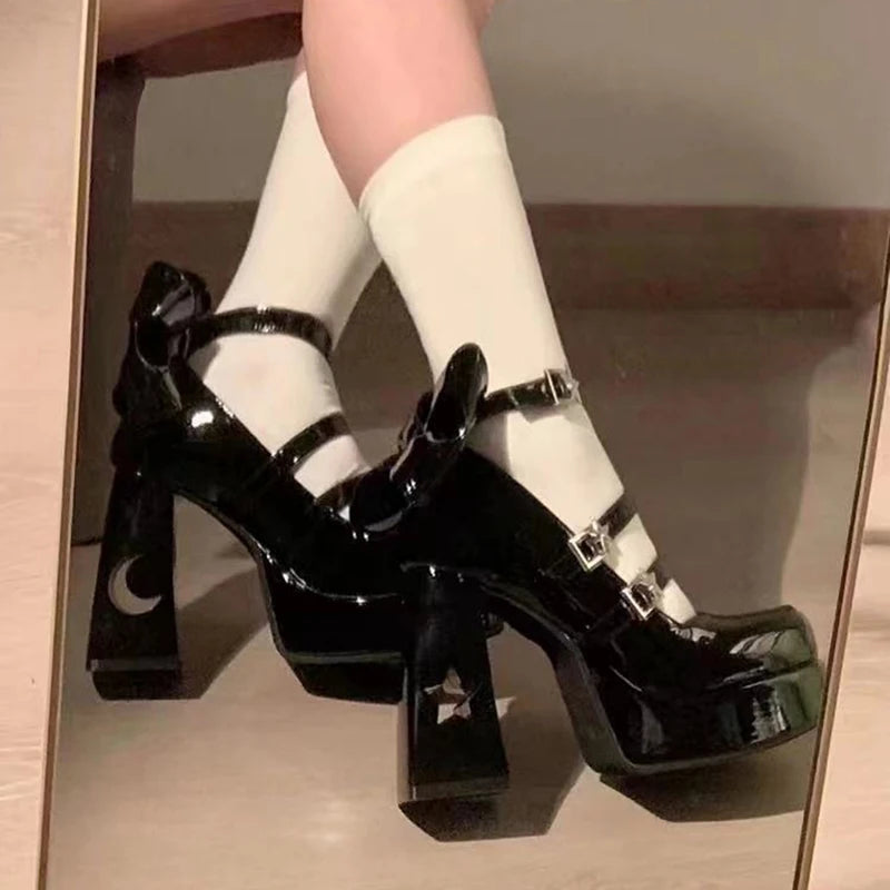 Buty gotyckie na obcasie Lolita - czarne