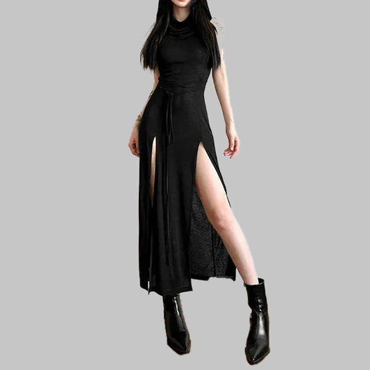 Gothic dress with a hood - black