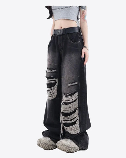 Ripped &amp; Baggy pants - black