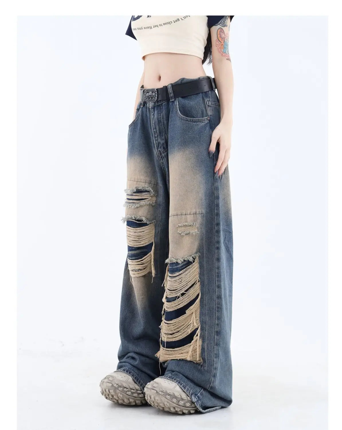 Ripped &amp; Baggy pants - blue