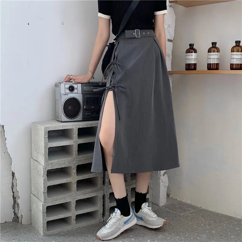 Gray long skirt with a cutout