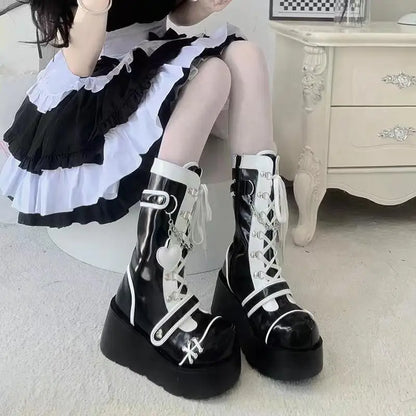 Buty gotyckie na platformie Kawaii - czarne