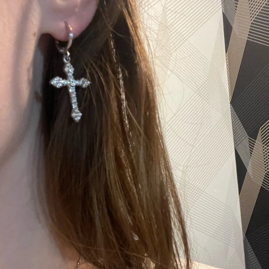 Gothic crystal earrings with a cross motif