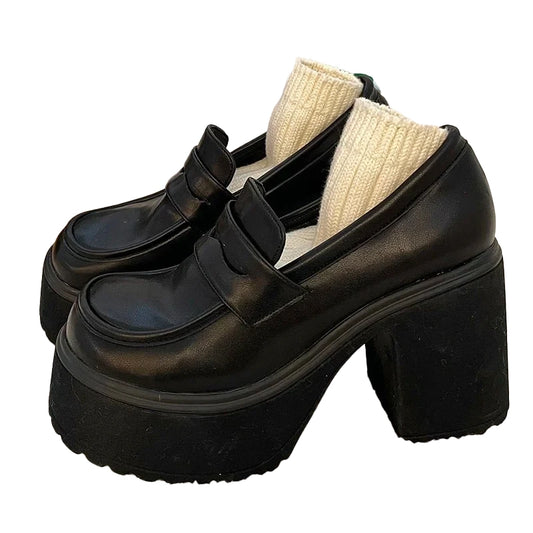 Spring platform shoes - matte black