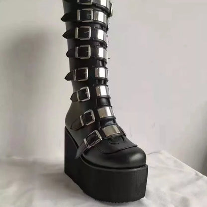 High gothic punk black wedges