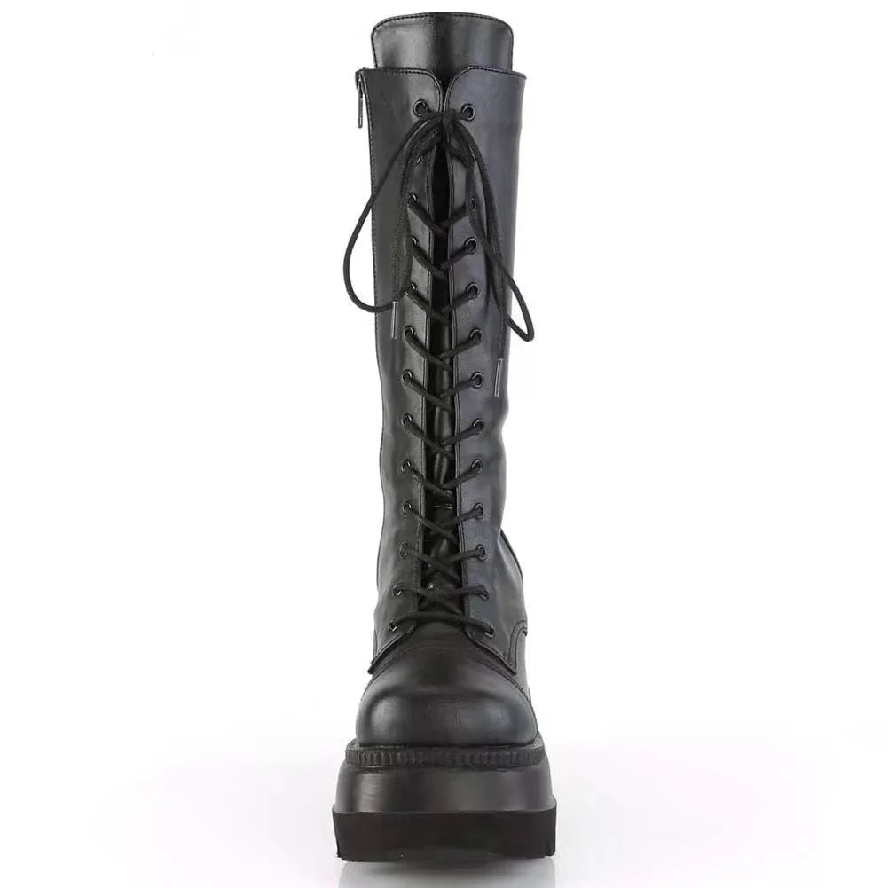 Black Winter Gothic High Platform Boots with Zipper