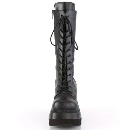 Black Winter Gothic High Platform Boots with Zipper