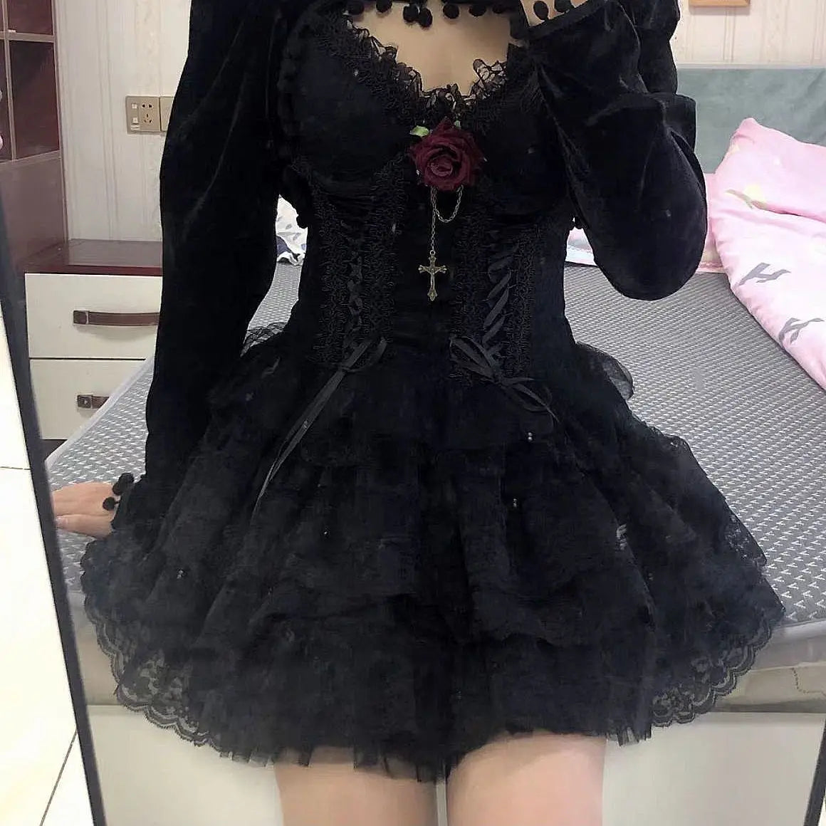 Gothic black mesh skirt