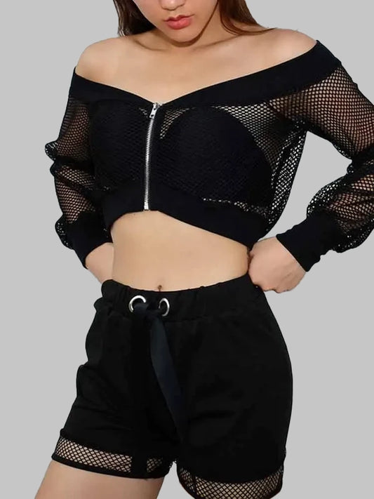 Punk crop top with long sleeves