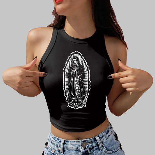 Blusa gótica corta con motivo de María Magdalena