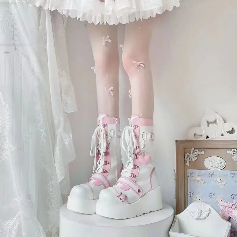 Buty gotyckie na platformie Kawaii - różowe