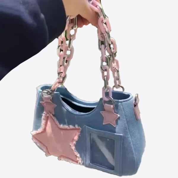 Bolso de hombro con motivo coreano - azul claro