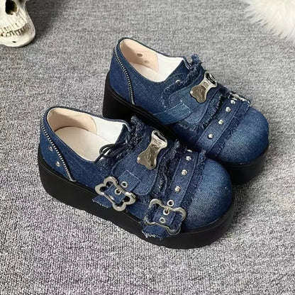 Wiosenne Punkowe buty na platformie - denim