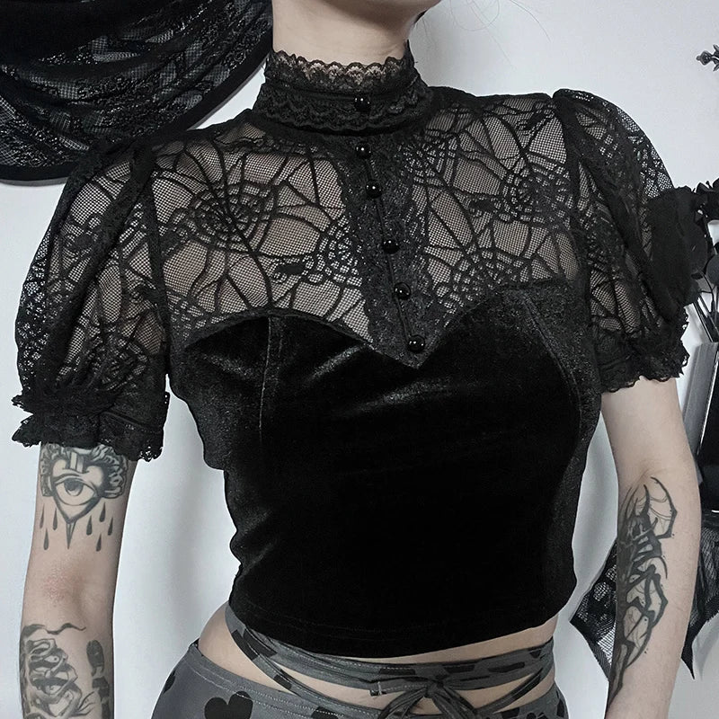 Gothic top with a spiderweb motif