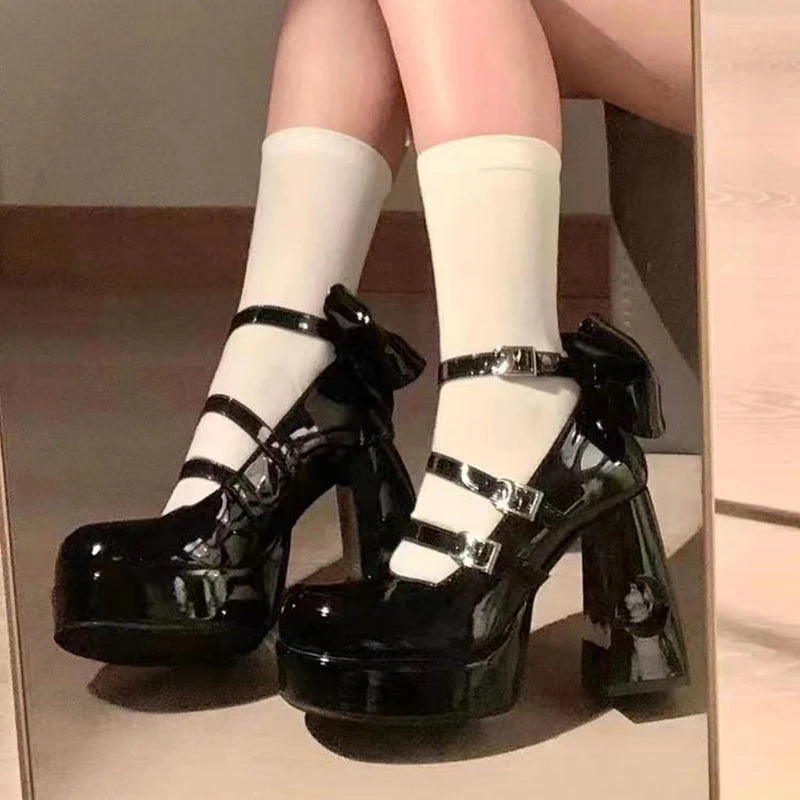 Buty gotyckie na obcasie Lolita - czarne