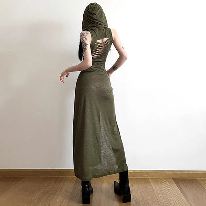 Gothic dress with a hood - Green