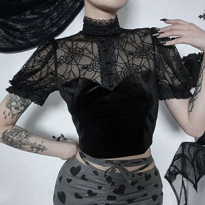 Gothic top with a spiderweb motif