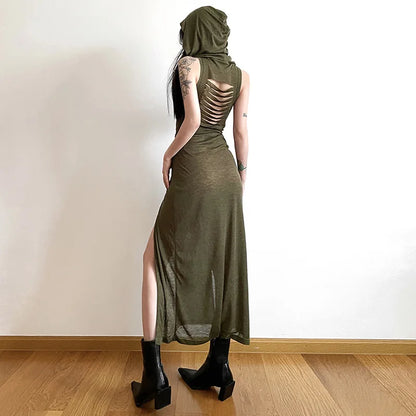 Gothic dress with a hood - Green