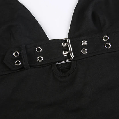 Black punk top with a belt under the bust