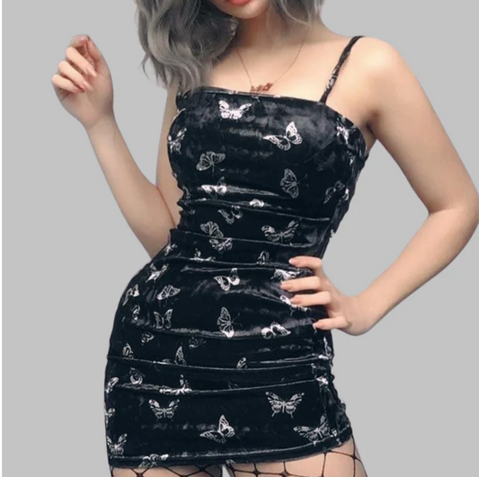 BLACK SHORT BUTTERFLY DRESS